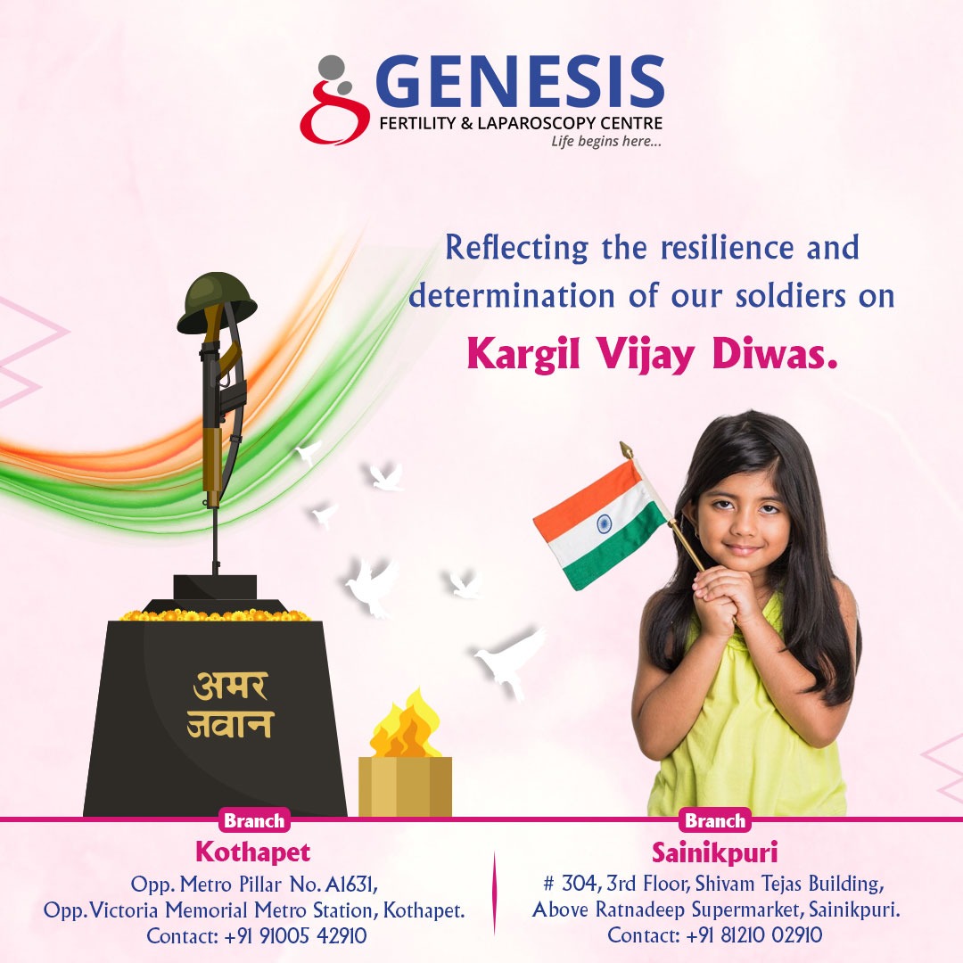 Today, we honor the heroes who sacrificed for our country on Kargil Vijay Diwas. #KargilDiwas #KargilVijayDiwas #SalutingOurHeroes #KargilWar #IndianArmedForces #ProudToBeAnIndian #RememberingTheBrave #JaiHind #KargilHeroes #Genesis #Genesisfertilitycentre