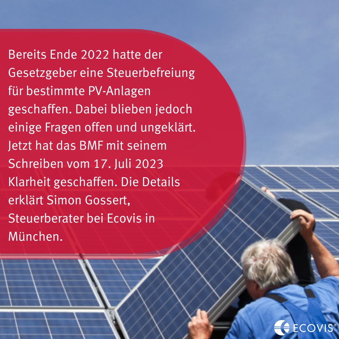 ecovis_com's tweet photo. Wann gilt die #Steuerbefreiung auf #Photovoltaikanlagen und in welchen Fällen nicht?

➡ In unserer aktuellen Pressemeldung erfahren Sie mehr: https://t.co/L1p5xiP1wy https://t.co/VwG02ULN0I