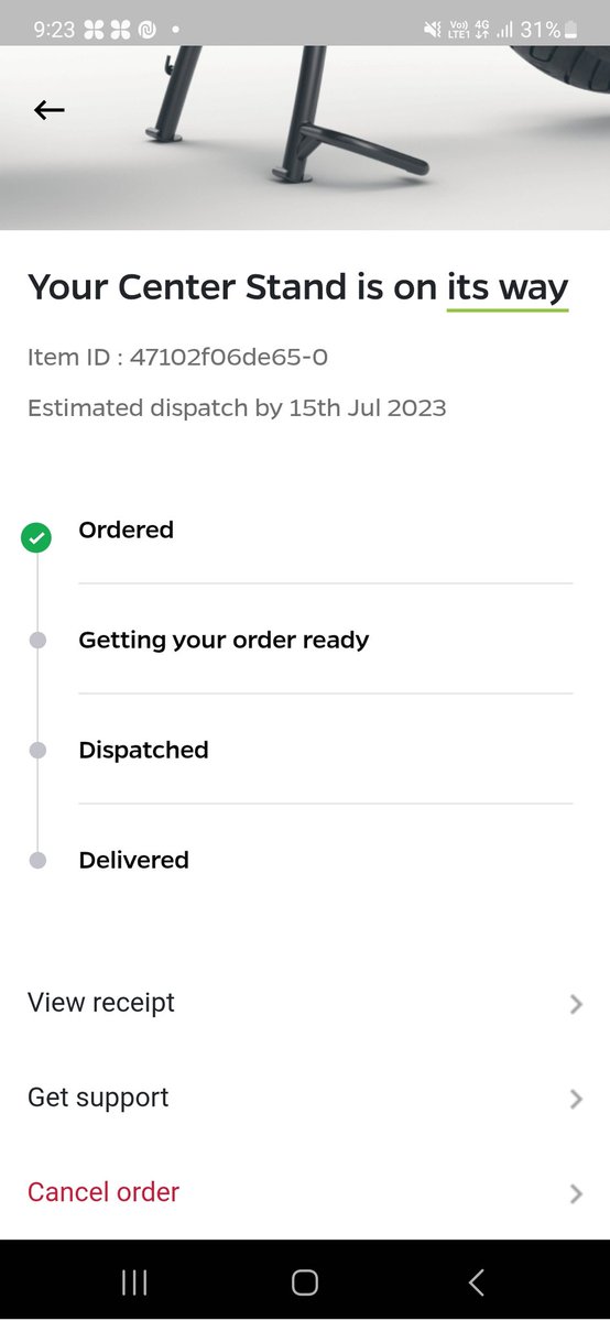 AGFataniya's tweet photo. @OlaElectric @bhash I have booked the center stand on 28th June. It is almost a month. Estimated dispatch date was 15th July. It's not dispatched yet. When will it be delivered? https://t.co/FDjapVf40T