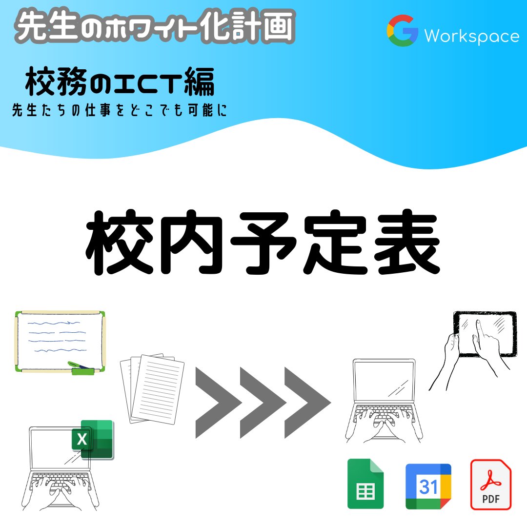 14_yussan's tweet image. 【校内予定表を自動化させよう!】
学校の予定表を作成だけで夜遅くまで残業をしている先生も少なくありません。自動化させて早く帰してあげましょう!
  #PDF  #googleスプレッドシート #googleappscript #小学校の先生のICTコーチ