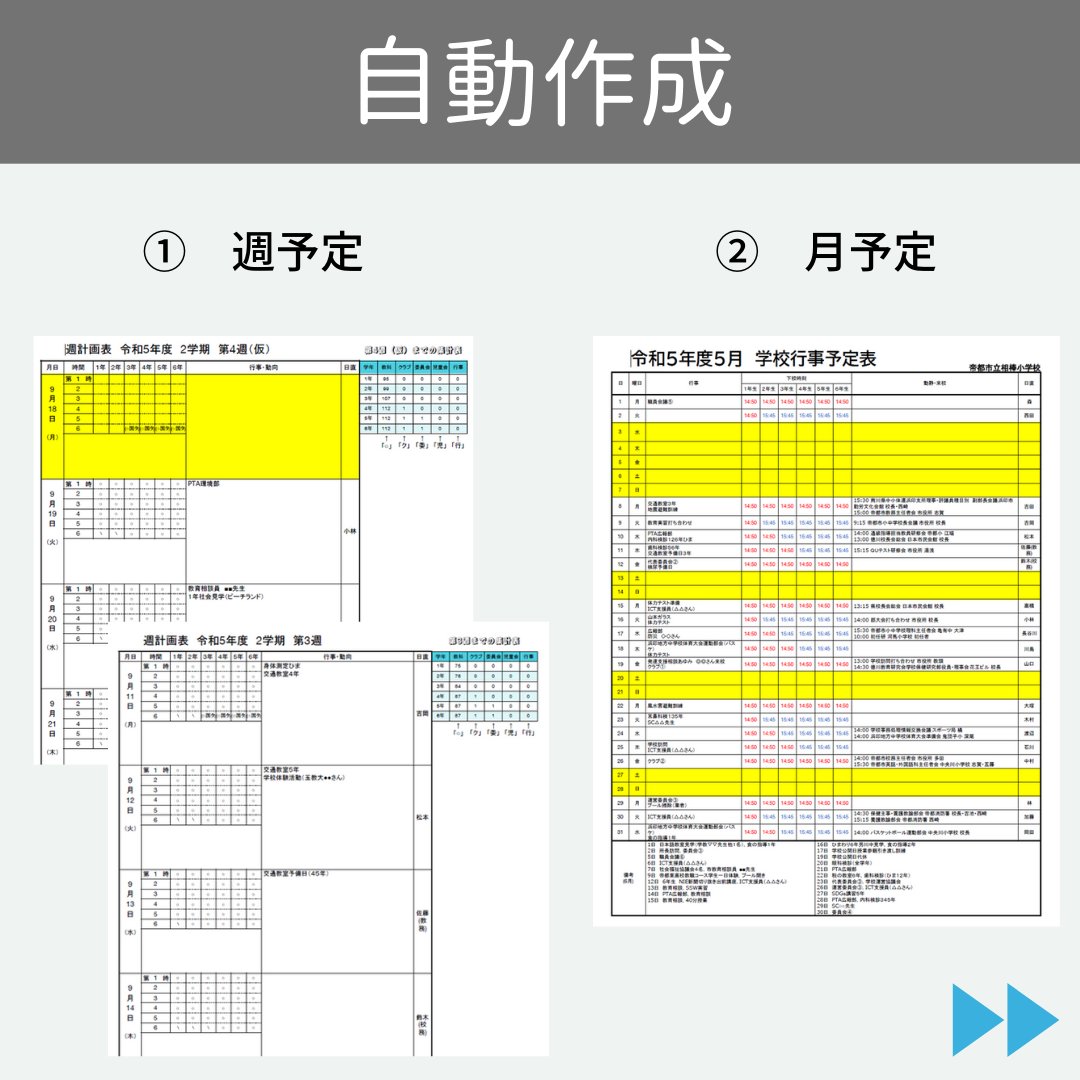 14_yussan's tweet image. 【校内予定表を自動化させよう!】
学校の予定表を作成だけで夜遅くまで残業をしている先生も少なくありません。自動化させて早く帰してあげましょう!
  #PDF  #googleスプレッドシート #googleappscript #小学校の先生のICTコーチ