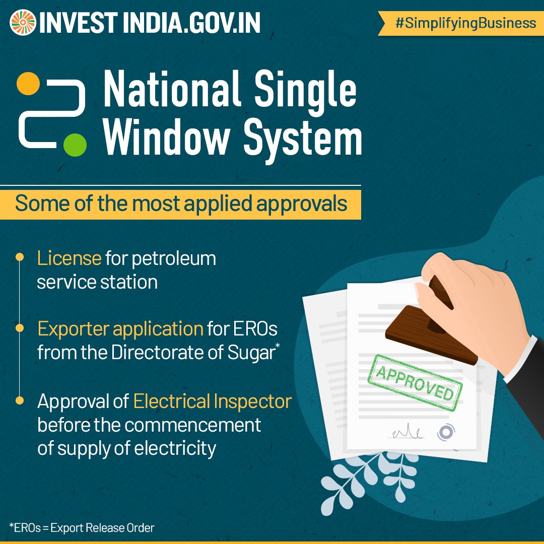 investindia's tweet photo. To help investors in India, National Single Window System facilitates applications for govt. schemes, including Vehicle Scrapping Policy, Ethanol Policy, IFLDP, and National Programme on High-Efficiency Solar PV Modules.
Explore more https://t.co/fSEoQzdg90
#SimplifyingBusiness https://t.co/xJrFsO1MFl