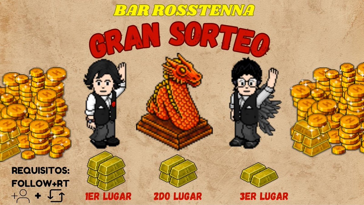 📢 Nuevo Sorteo, 3 ganadores📢
🥇 3 Lingos (150c)
🥈 2 Lingo (100c)
🥉 1 Lingo (50c)
🟢 Requisitos
    🟢Seguir a <a href="/leyender_x/">.:atomico.:</a>  y    <a href="/RostennaBar/">Rostenna Bar</a> 
    🟢 Rt y corazón
    🟢 Menciona 2 amigos
¡Los ganadores se darán a conocer el día viernes a las 11 pm hora PR!