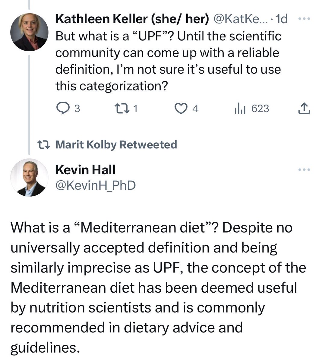 We haven’t defined ultra-processed foods or the Mediterranean diet anywhere near well enough for them to be usefully comparable

However, ketogenic or a carnivore diets are orders of magnitude easier to define https://t.co/27tbigx9eA