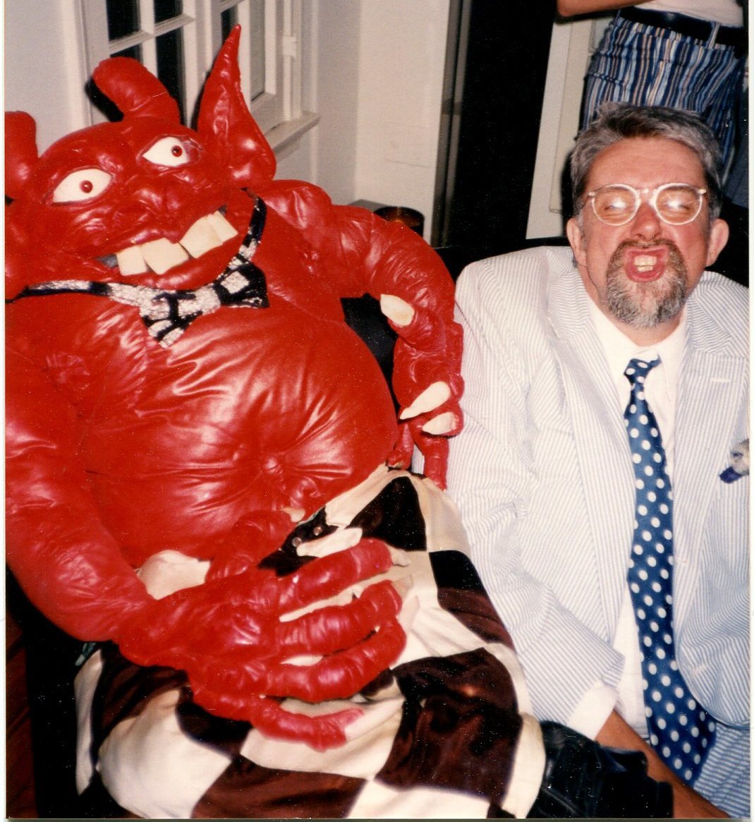 TriciVenola's tweet photo. On the late S Clay Wilson’s birthday, his stellar character Checkered Demon, built in 3D homage in 1985 by moi, dyed red by Wilson’s request. If you don’t know Wilson’s iconic work look it up. We could use it now as a blast of outrageousness in a PC world. #zapcomix #zap #comics https://t.co/Z8ZIF8p9ur