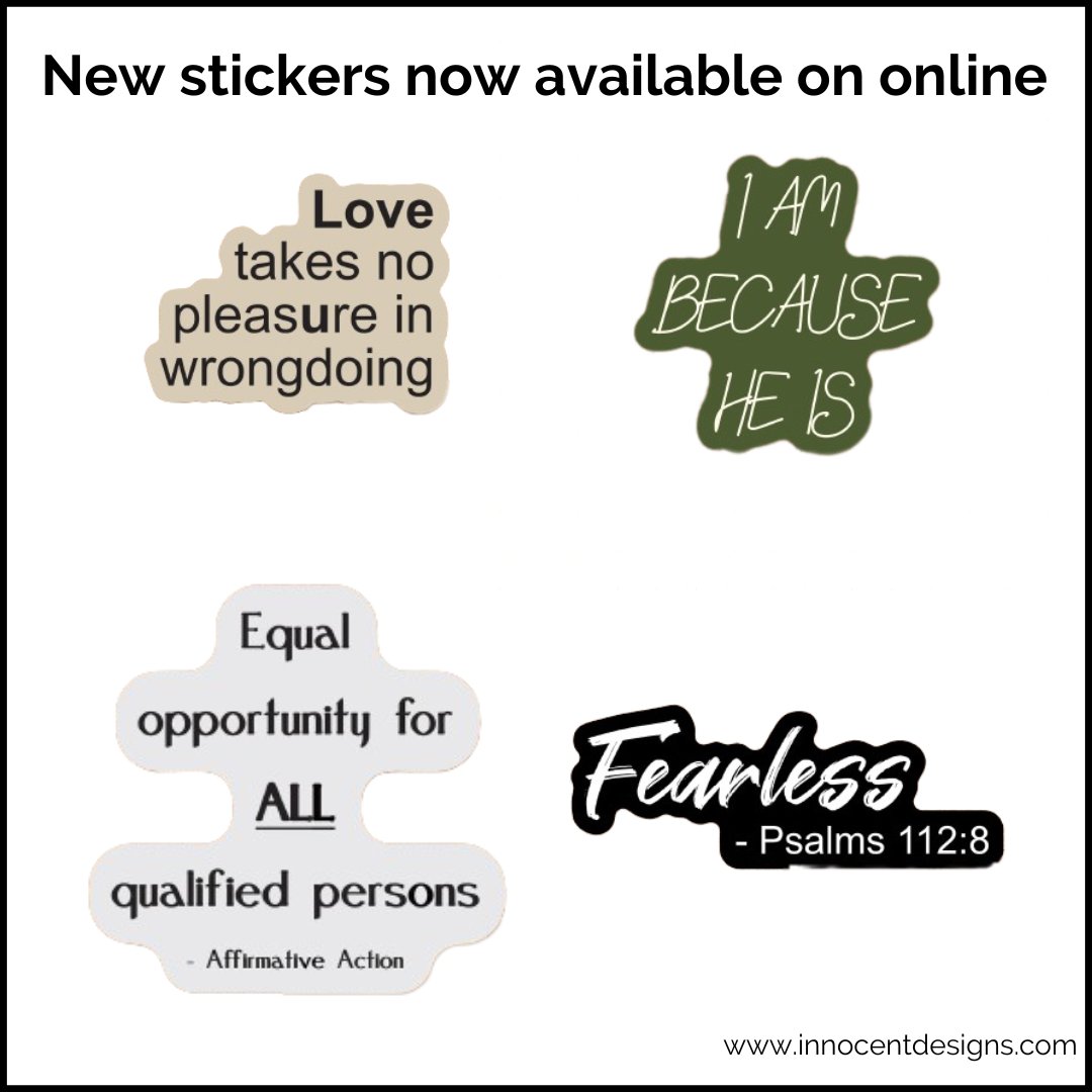 DesignsInnocent's tweet photo. Shop our new stickers today! #affirmationaction #FEARLESS #LOVE #IAM https://t.co/R3UMUt2978 https://t.co/kgJWWgIPvc