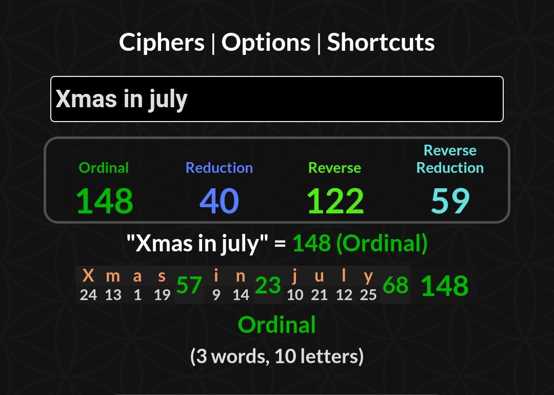 dematrix589's tweet photo. @Stellar17Arya @Ashley50239771 @Alex10936297 Xmas in July = 148 
148 = 58 = Xrp
58 = 5/26 = 7/26
July the 5th Month
Septa= 7, Octa=8, Nova=9, Deca=12 etc

Double meaning of X 
2 (double) days after 7/24 https://t.co/9oD3NfoHDp