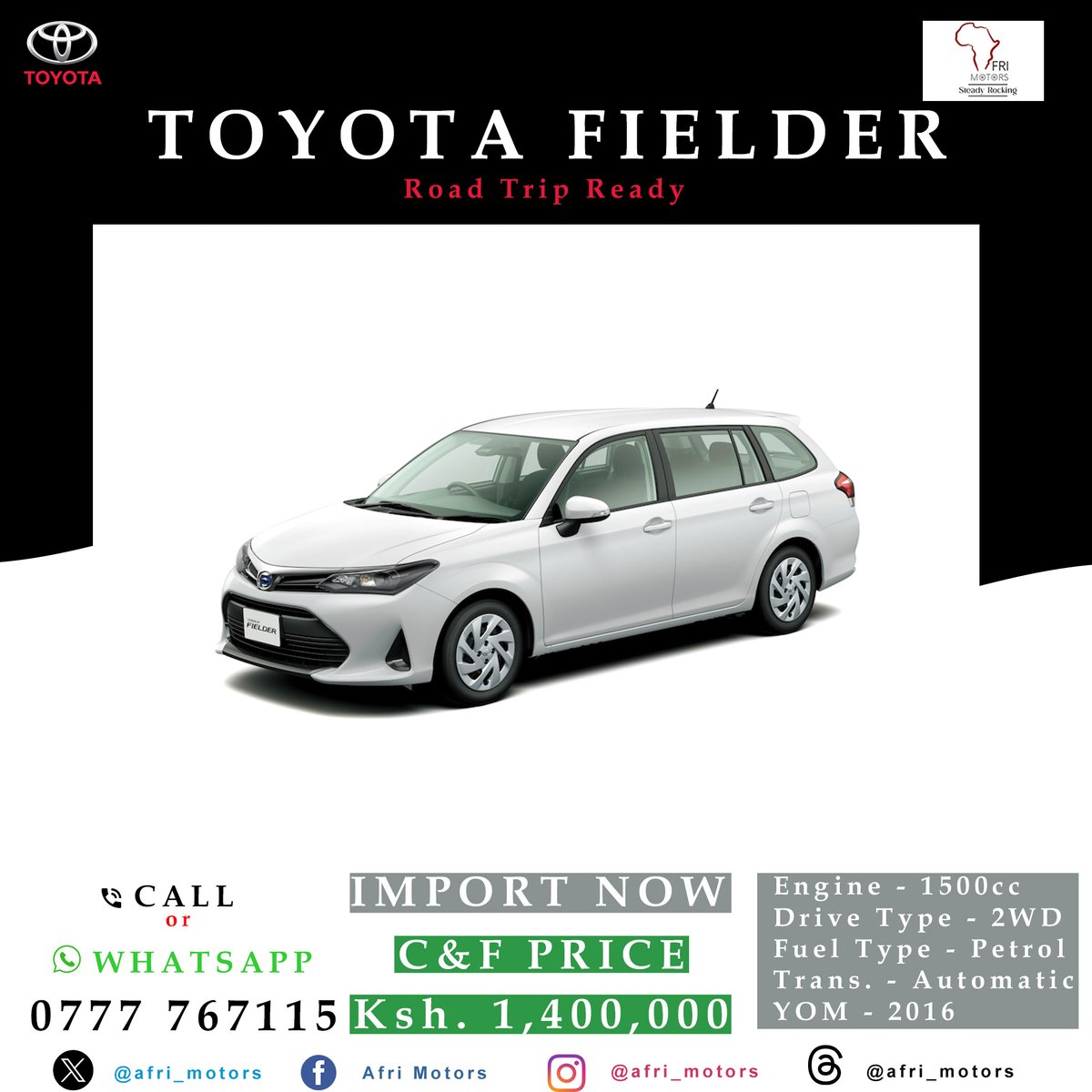 eknya_ventures's tweet photo. Fielder-ific Deal! 🚀 Get in the Driver's Seat of our 2016 Toyota Fielder, C&F Price Ksh.1,400,000. Call or WhatsApp 0777 767115 to 'Steer' Your Way to Happiness!
#BuyAfri
#SteadyRocking https://t.co/B5dlctjXNp
