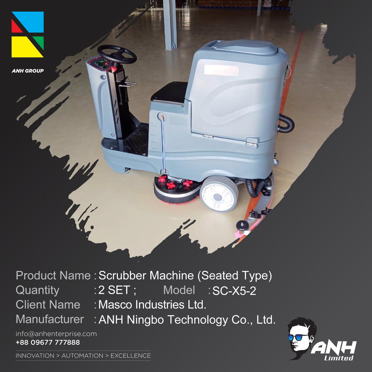 ltd_anh's tweet image. Company Name: Masco Industries Ltd.
Product: Scrubber Machine (Seated Type)
Manufacturer: ANH Ningbo Technology Co., Ltd. 
Model: SC-X5-2
Brand: ANH
Origin: China

For more information, Call +8801614636264  
Follow us: anhenterprise.com 
#anhningbo #scrubbermachine