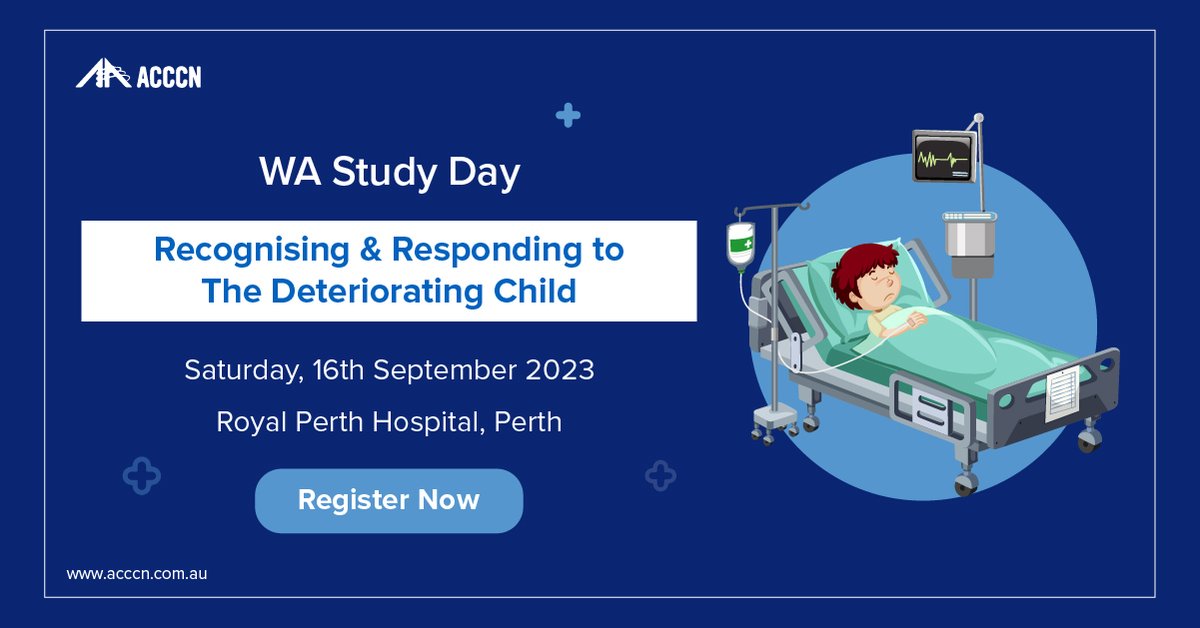 Join ACCCN WA for the Recognising &amp; Responding to the Deteriorating Child Study Day this September!
 
Enhance your skills in paediatric care with expert speakers, interactive workshops, and simulation scenarios.
 
Register at ow.ly/zPoy50Ploiv
 
#Healthcare #Nursing #WA