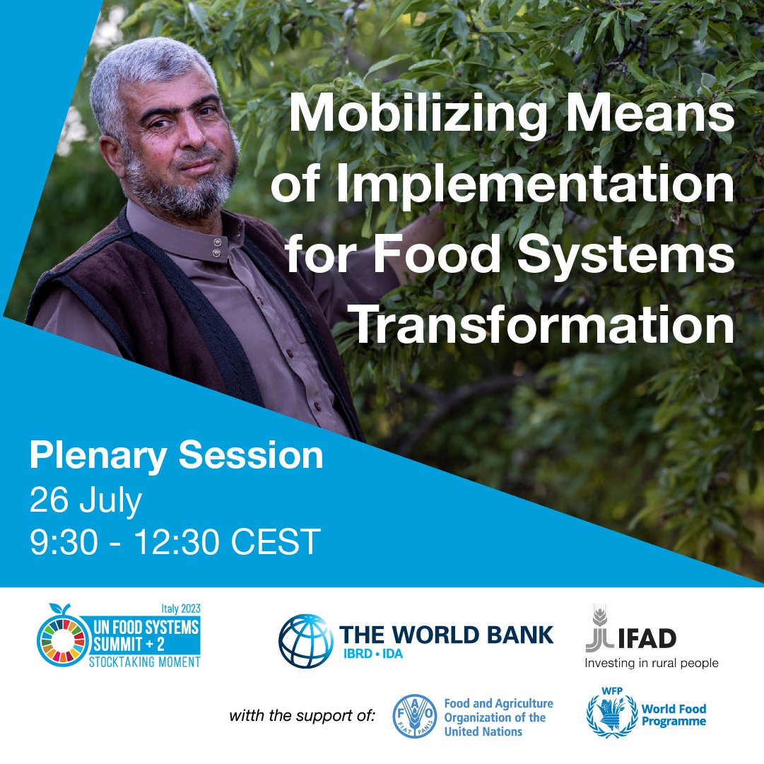 TODAY: 🌱 For every dollar invested in international agricultural research, society gains $10 in benefits.

Join <a href="/WorldBank/">World Bank</a> &amp; <a href="/IFAD/">International Fund for Agricultural Development</a> this #UNFSS2023 Plenary Session to examine the issues around mobilizing means of implementing food system transformation: wrld.bg/nTNM50PiyVb