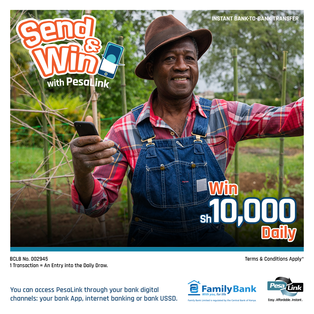 FamilyBankKenya's tweet photo. Picture winning enough cash to boost your biashara. Transact instantly via Pesalink on your PesaPap app or via USSD code *325# and stand a chance to win Sh.10,000 daily up to 31st of July. #SendandWin #Pesalink #FuzuNaFamily https://t.co/dGv27LKJKu