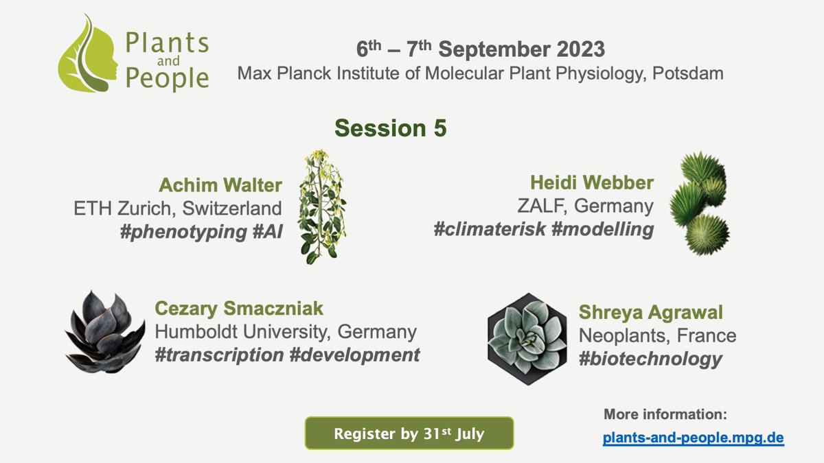 Only 5 days left to secure your spot at the Plants & People 2023 Conference. Check the program of Session 5 and run to register. We are looking forward to seeing you all in Potsdam in September. More information and registration at plants-and-people.mpg.de #PnP23 #PlantsAndPeople