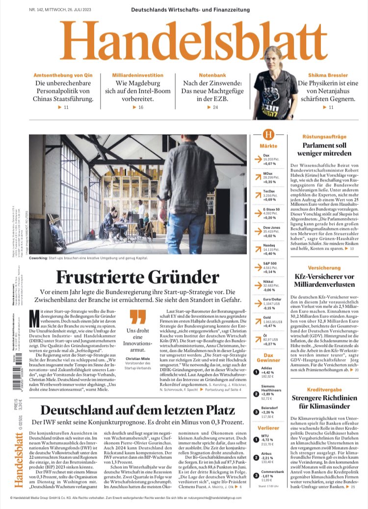 Guten Morgen Deutschland, unser @handelsblatt Titel heute mit gleich zwei ungemütlichen Themen für den Standort @miele @annachristmann @JuliaKloeckner @DIHK_News @BCG hbapp.handelsblatt.com/cmsid/29275706…