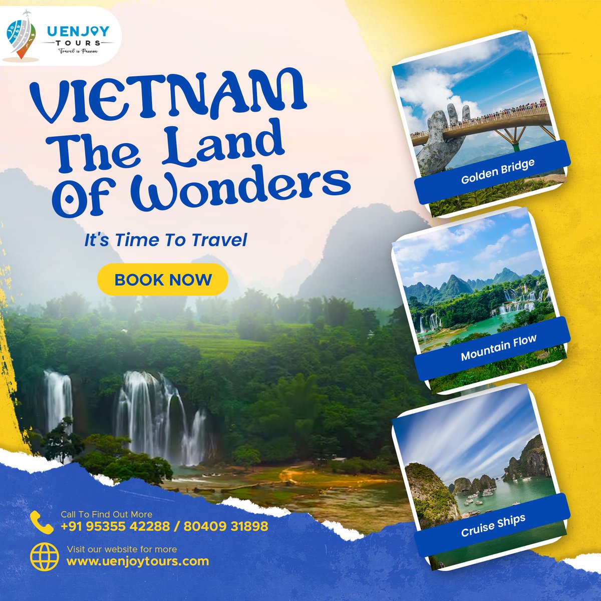 '🌴✨Embark on an unforgettable adventure in Vietnam!🇻🇳

Book A Trip Today!

For more details,
📲+91 9535542288/+91 8040931898
📧 uenjoytours@gmail.com
🌐 uenjoytours.com

#VietnamAdventures #TravelVietnam #UEnjoy  #touroperator #travelpackages #bangalore #bookatrip