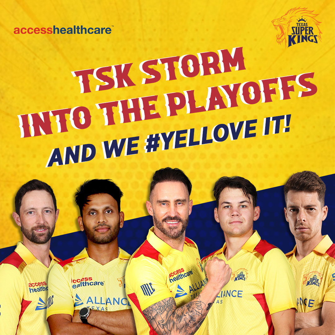 Access Healthcare (@getahsolutions) on Twitter photo #Congratulations from <a href="/GetAHSolutions/">Access Healthcare</a> to our roaring lions in yellow! With this spectacular victory, the <a href="/TexasSuperKings/">Texas Super Kings</a> have stormed into the playoffs of Major League Cricket 2023.
#VictoryCelebrations #AccessHealthcare #texassuperkings #majorleaguecricket #mlc2023 #mlc #Congratulations from <a href="/GetAHSolutions/">Access Healthcare</a> to our roaring lions in yellow! With this spectacular victory, the <a href="/TexasSuperKings/">Texas Super Kings</a> have stormed into the playoffs of Major League Cricket 2023.
#VictoryCelebrations #AccessHealthcare #texassuperkings #majorleaguecricket #mlc2023 #mlc