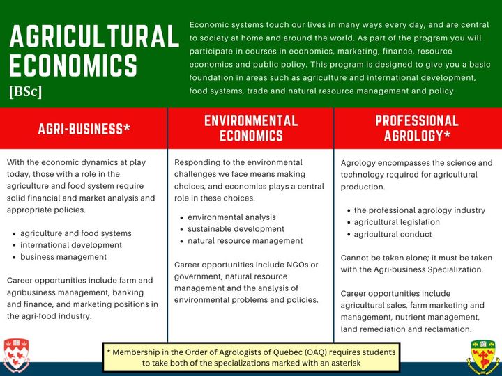 McGill University currently offers a BSc and MS in Agricultural Economics: