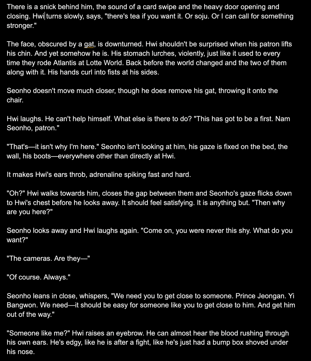 nubreed73's tweet photo. MCTNA #wipwednesday - from the cagefighter/kisaeng dystopian au. SeonHwi, double-sided dubcon, messy divorce era vibes. (Reposting because I could not let a typo slide lol) https://t.co/V0E586AOn9