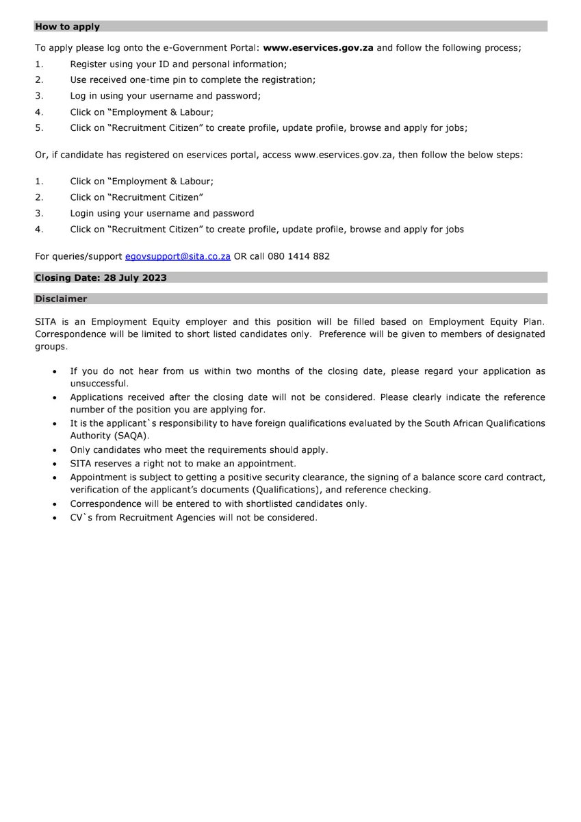 SITA 

📌Admin Assistant  - Pretoria 

Closing Date 28 July 2023

Link : 
sita.co.za/vacancylist