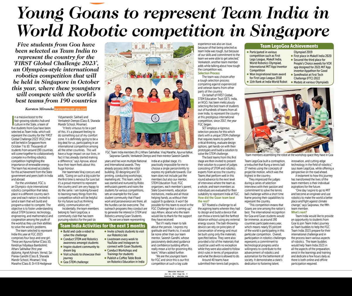 India1First's tweet image. Press coverage for Team India for their participation at  @F1RSTglobal championships  
#firstglobalchallenge
#fgc2023singapore
#teamindia