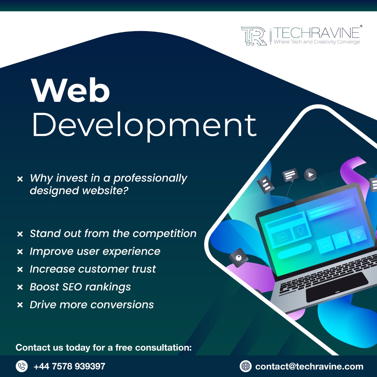 techravineltd's tweet photo. #Techravine 🌐 Boost your online presence and credibility with a well-designed website! 💻 to take your business to the next level. 
#Bronny #Rauw #Celtics #Commander #LeBronJames #Nene #NCAA #JaylenBrown https://t.co/hLIZUH3xtx
