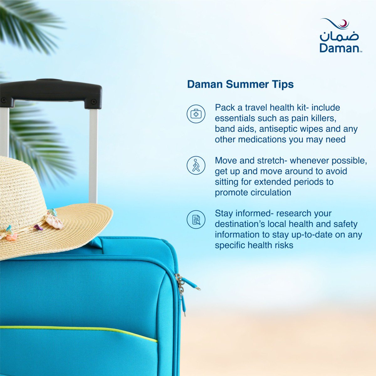 DamanInsurance's tweet photo. Unlock the secret to a stress free and healthy holiday with our tips! Check our tips now to find out how you can embark on your next adventure at full health and in style.
#DamanTips https://t.co/uNka0P53IO