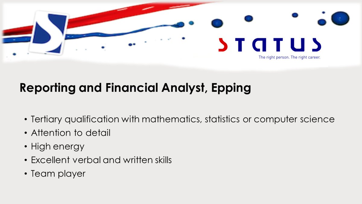 StatusStaffing's tweet image. Reporting and Financial Analyst with tertiary qualification with mathematics, statistics or computer   science placementpartner.co.za/wi/vacancy/?id… #statusstaffing #finance #financeanalyst #financereporting