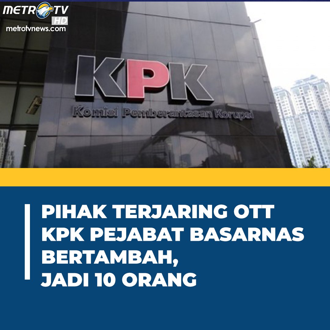 Metro_TV's tweet image. Pihak yang terjaring operasi tangkap tangan (OTT) Komisi Pemberantasan Korupsi (KPK) pada Selasa, 25 Juli 2023 bertambah. Total, ada sepuluh orang yang kini dimintai keterangan.

#kpk #basarnas #ott #korupsi
