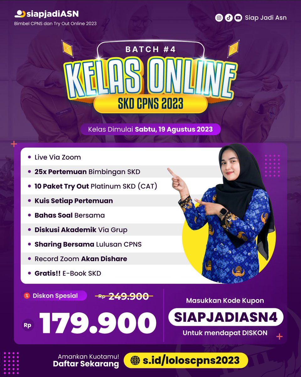 SiapJadiASN's tweet photo. @worksfess Monggo tanya tanya dulu ajaa:
📌 25x Pertemuan Bimbingan SKD TIU, TWK, TKP
📌 Bonus!! 10 Paket Tryout Platinum SKD
📌 Kuis Setiap Pertemuan
📌 Bahas Soal Bersama
📌 Diskusi Akademik Via Grup
📌 Record zoom akan diberikan

Klik linknya:
https://t.co/NM9JS1aXx1 https://t.co/lpYhZcyez4