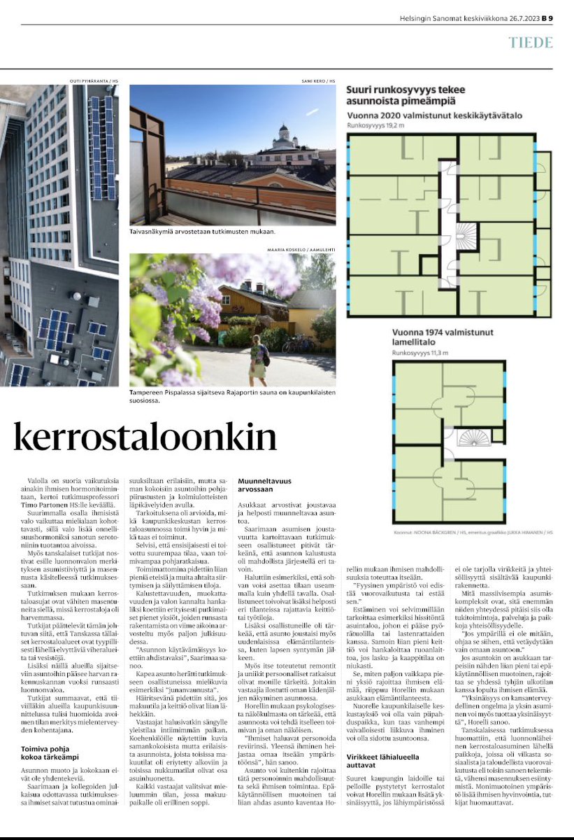 Asunnon laatutekijöitä ovat pitkät ja vihreät näkymät, luonnonvalo, kalustettavuus usealla tavalla, tilavat eteiset ja säilytystilat, rauhallinen makuutila, valoisa ruokailutila, muunneltavuus eri elämäntilanteisiin. Ei vain neliöt. <a href="/sinisaarimaa/">Sini Saarimaa</a> <a href="/hsfi/">Helsingin Sanomat</a>