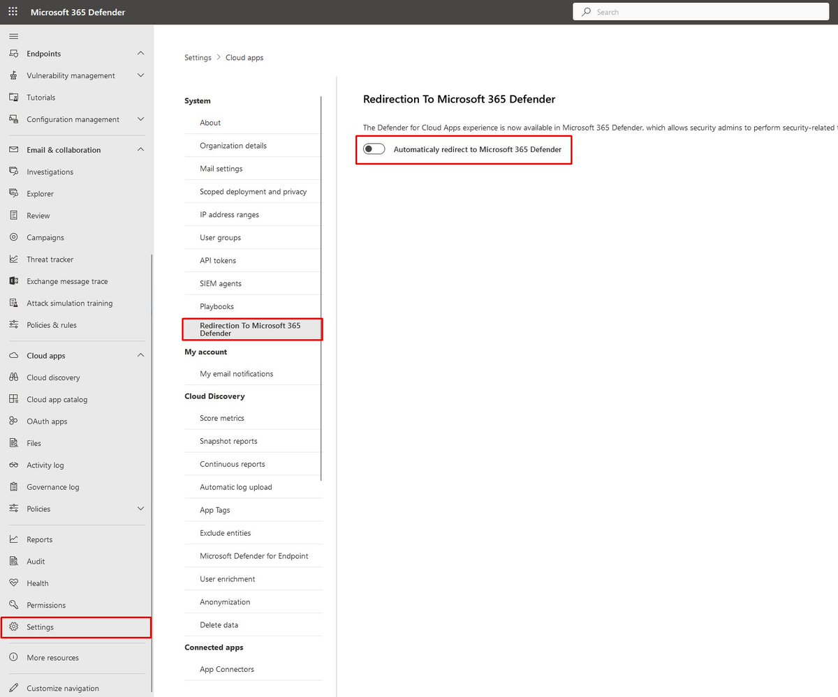OpSecAaron's tweet image. If anyone is frustrated with portal.cloudappsecurity.com being deprecated and redirecting to security.microsoft.com then here are the settings to switch back to the classic interface #microsoft #cloudappsecurity #defenderforcloud #mcas #cas