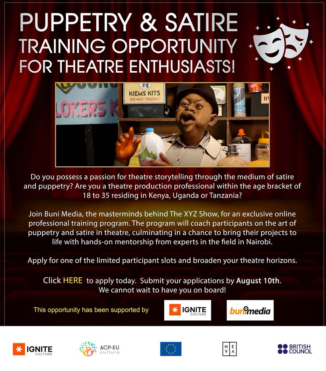 xyzshow's tweet photo. 🎭 CALLING ALL THEATRE PRODUCTION PROS!🎭

Buni Media, the masterminds behind The XYZ Show is conducting an online professional training program to help you master the art of Puppetry &amp; Satire in Theatre! https://t.co/QgAokB915H