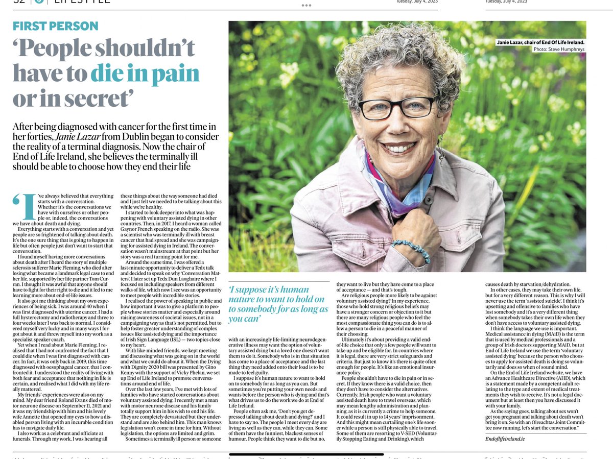 Knowing a legal, sage choice would give immeasurable peace of mind and improve quality of life for those who would like to see #AssistedDying as an end of life option.