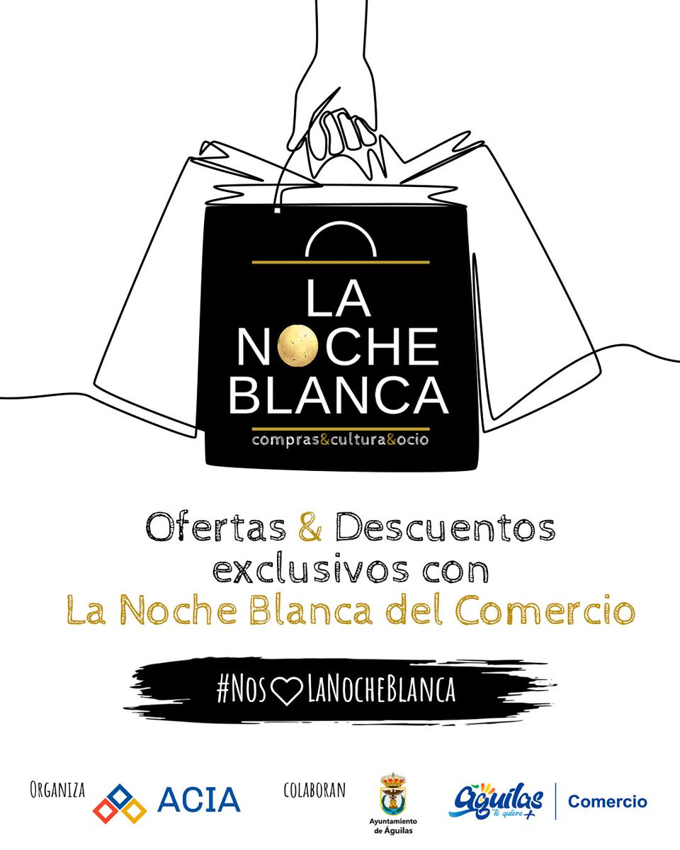 ¿Tienes plan para este viernes? 🎉 ¡Pues ahora sí! 

Los comercios asociados a la Asociación de Comerciantes e industriales de Águilas (#ACIA) tendrán ofertas y descuentos exclusivos de los que podrás disfrutar: lanocheblancadeaguilas.es

#LaNocheBlanca #LaNocheBlancaAguilas