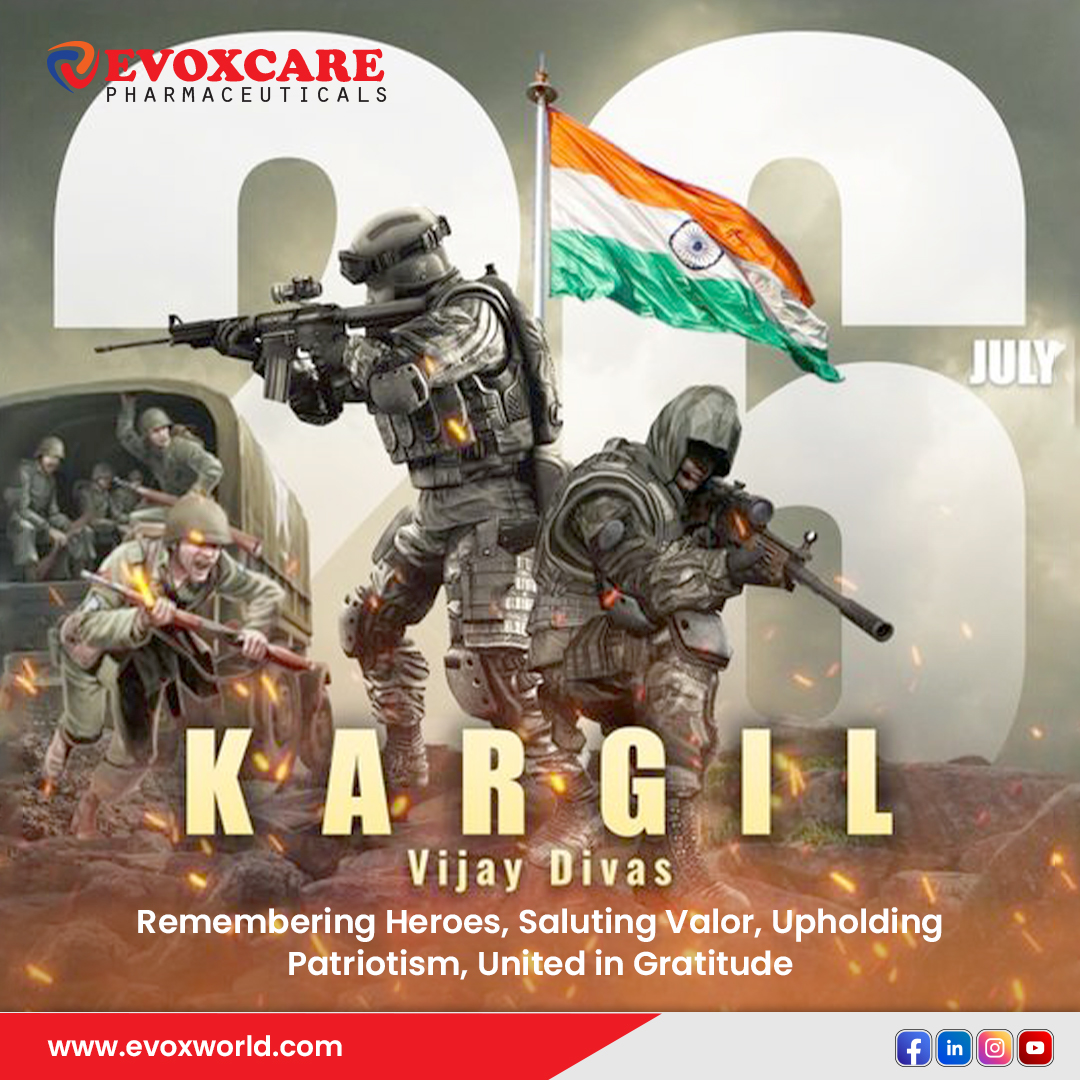 EvoxPharma's tweet photo. Kargil Vijay Diwas 2023 brings to the fore the heroic saga of those wonderful brave hearts of India, who will always remain an inspiration for everyone. Jai Hind 
#KargilVijayDiwas #OperationVijay #IndianArmy #evoxpharma https://t.co/mGklyPJ4B1