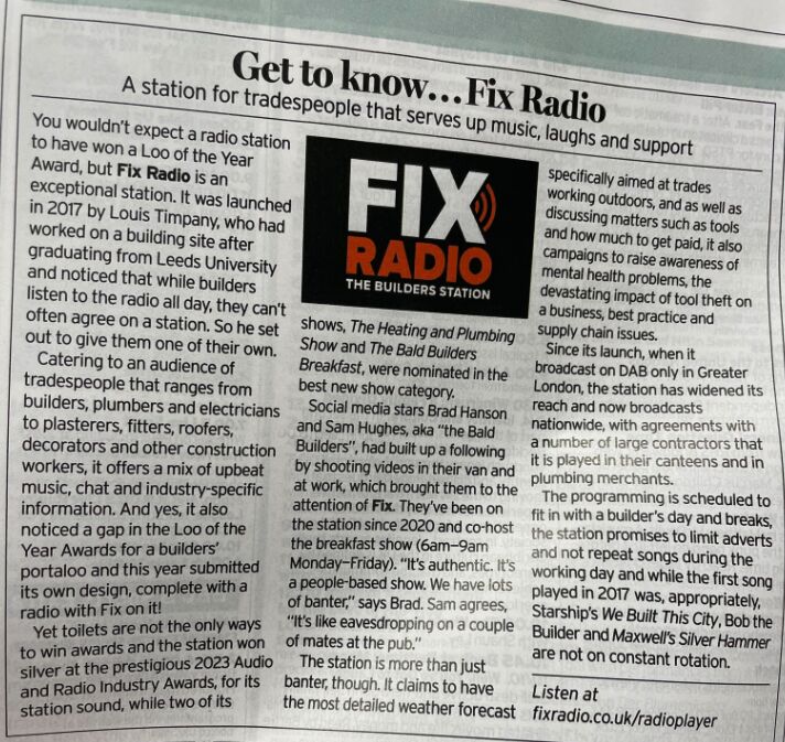 PaulChantler's tweet photo. Great write-up about @FixRadioUK in Radio Times! https://t.co/9Ysw7A1YSK