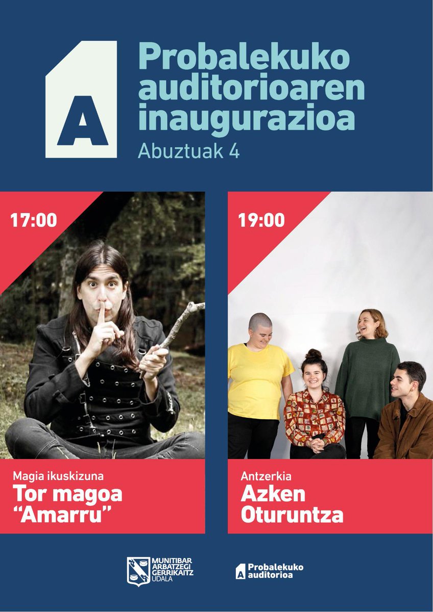 [AGENDA] Datorren abuztuaren 4an probalekuko auditorioa inauguratuko du Munitibarko udalak.
17:00etan Tor Magoaren magia ikuskizuna (ume eta nagusientzat) eta 19:00etan Azken oturuntza antzerkia (12 urtetik gorakoentzat). Ondoren kopaua egongo da.
Animatu eta parte hartu!