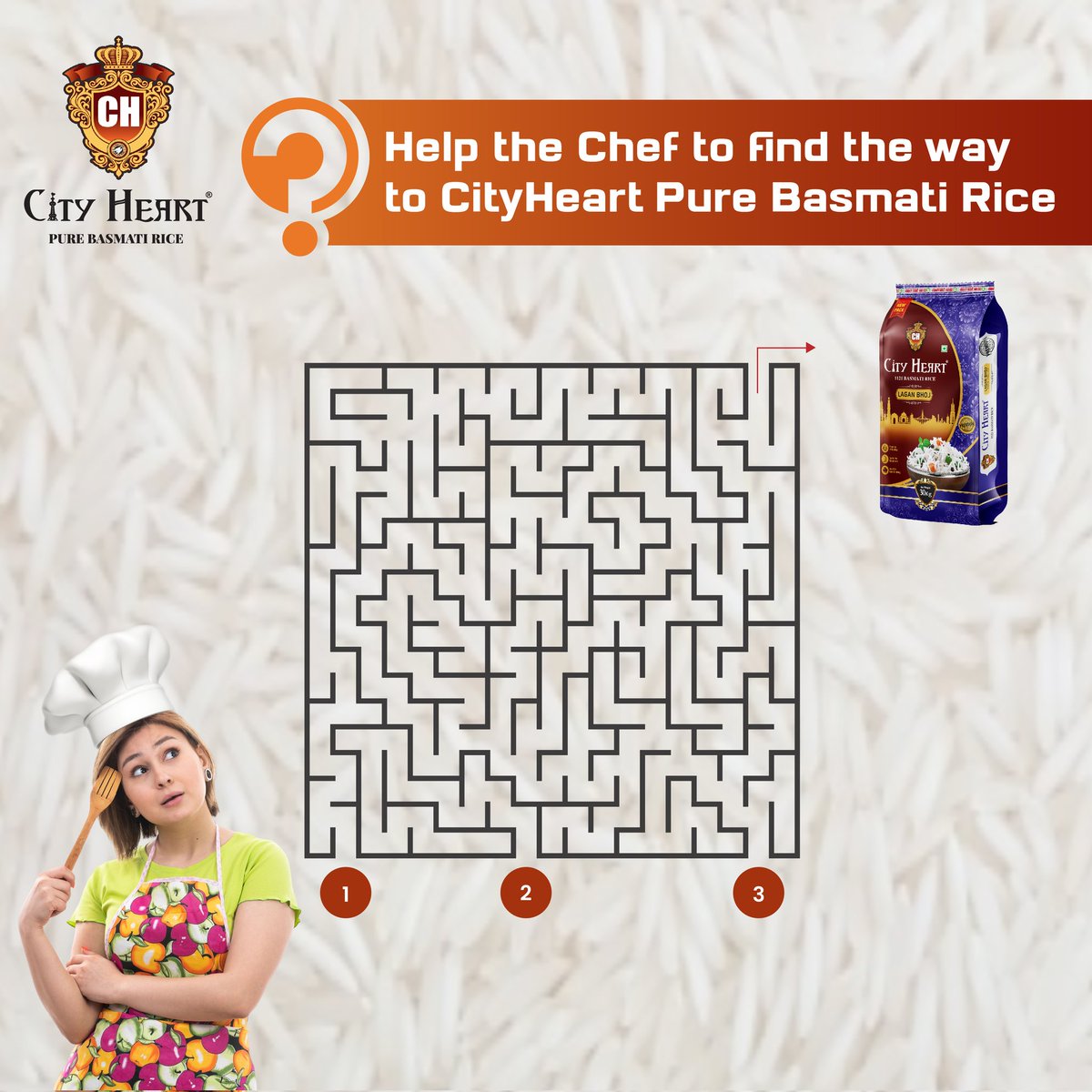 Help the Chef to find the way to CityHeart Pure Basmati Rice?

𝐍𝐨𝐭𝐞: To qualify as a winner, be sure to give the correct answers to all the quiz questions.

Stay Tuned For Next Quiz⏭️

#cityheartrice #quiztime #quiz #quizinstagram #winprizes #healthyrice #basmatirice #basmati