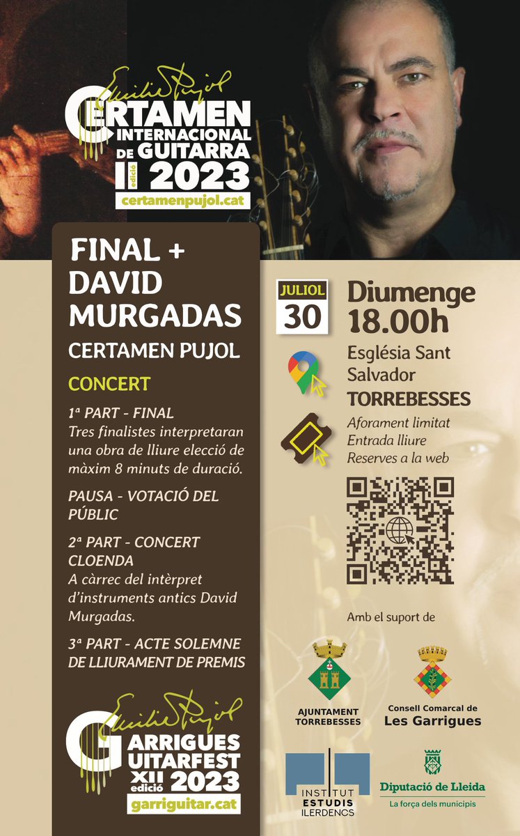 #GarriguesGuitarFest 2023 #garriguitar <a href="/MaraEstherGuzm3/">Maria Esther Guzman</a> <a href="/Ensemble_XXI/">Ensemble XXI</a> <a href="/JavierOlondo/">Javier Olondo</a> <a href="/certamenpujol/">Certamen Internacional de Guitarra Emili Pujol</a> <a href="/DavidMurgadas/">david murgadas</a>
garriguitar.cat <a href="/AgendaConcertsC/">AgendaConcerts.CAT</a> <a href="/AgendaCultura/">Agenda Cultural de Catalunya</a> <a href="/Lleidacom_ag/">LLEIDA.COM Agenda</a> <a href="/lleidacom/">LLEIDA.COM</a> <a href="/lleidadiari/">LleidaDiari.cat</a> <a href="/Cati_Lleida/">CatInfo Lleida</a> <a href="/LleidaLV/">LleidaLV</a> <a href="/silvinaction/">Silvinaction ~ Cultura a les Terres de Lleida</a> <a href="/Ua1FM/">UA1 Lleida Ràdio</a> <a href="/CulturaLleida/">PerLaCulturaALleida</a> <a href="/culturactius/">activistesculturals</a>