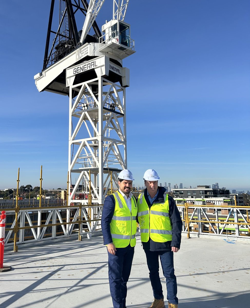 ColinBrooksMP's tweet photo. Joined @AnthonyC4PV today to “top out” the Harvest Square project in Brunswick West. More social housing - 119 apartments in partnership with Women’s Housing Ltd. Part of our massive housing build in Victoria https://t.co/jki3EkNj7f