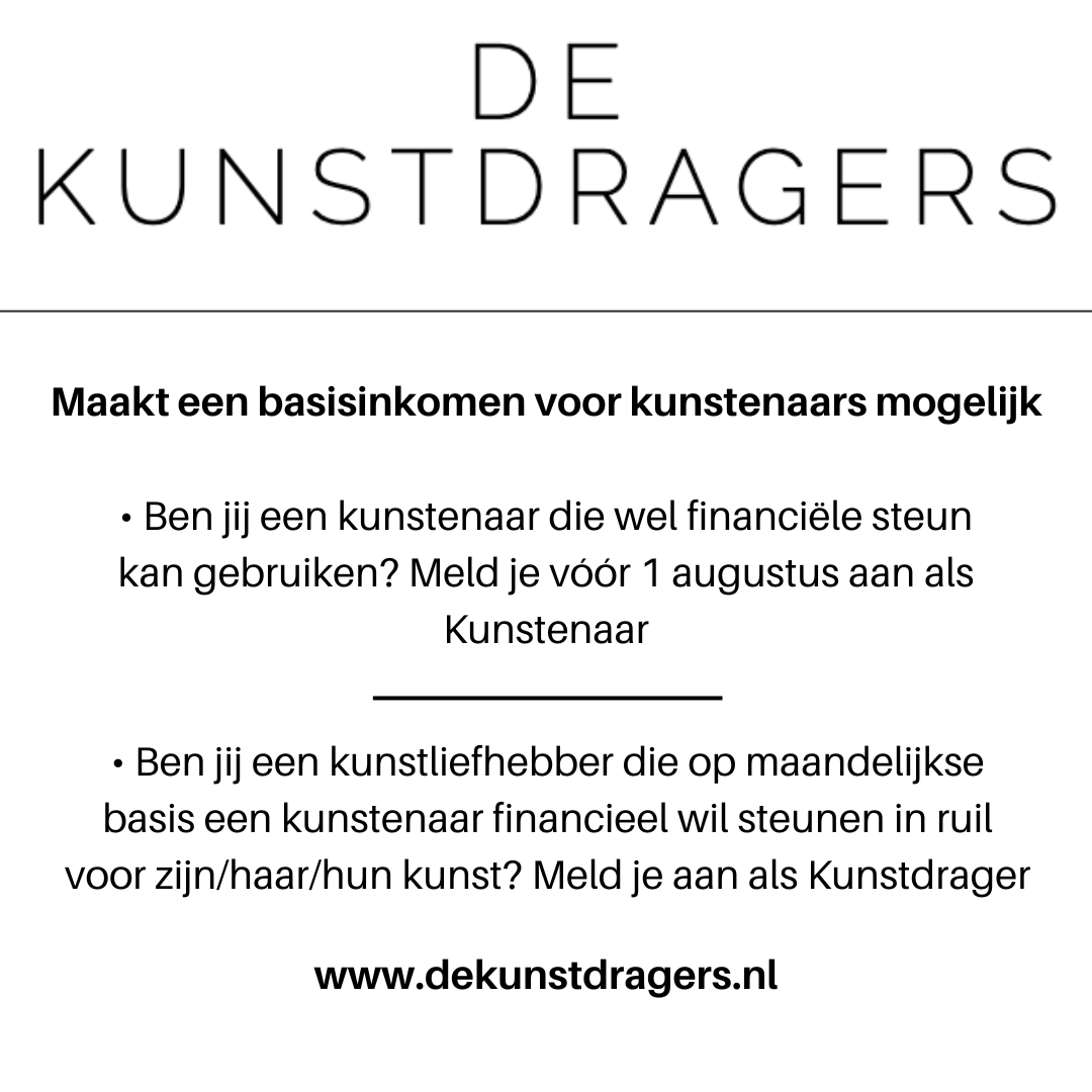 De Kunstdragers. Een nieuwe manier om kunstenaars en kunstliefhebbers aan elkaar te verbinden. Nieuwsgierig naar het concept? dekunstdragers.nl. Meld je aan als kunstenaar vóór 1 augustus! 

#kunstenaars #kunst #basisinkomen