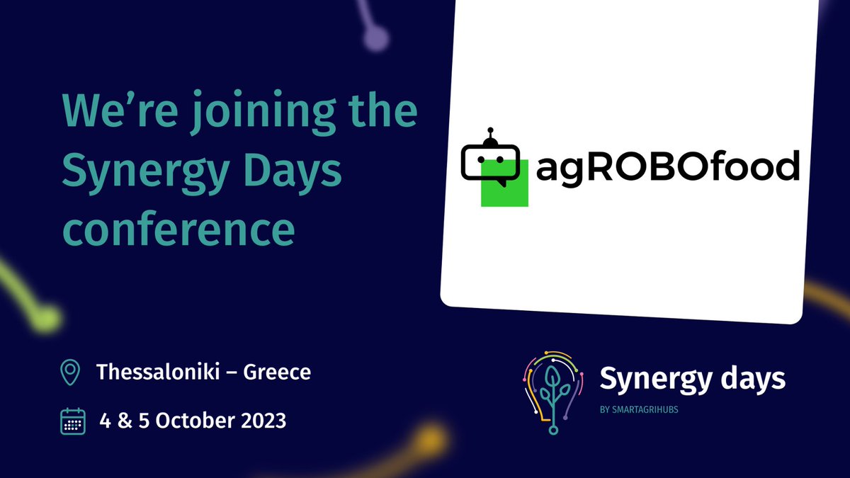 SmartAgriHubs's tweet image. 🌐 Boost #agrifood networks 🚜

@agROBOfood builds agrifood production #networks to digitise European #agriculture. 💡💡💡

Meet @agROBOfood at the #SynergyDaysConference

Register now: smartagrihubs.eu/synergy-days

📅 4/5 October 2023
📌 Thessaloniki