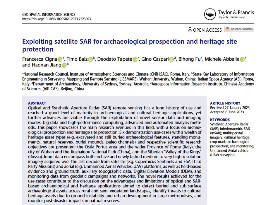 FraCigna's tweet photo. ๐ฏGlad to share our latest #OpenAccess article on ๐ฐ๏ธ satellite #SAR for ๐ค โ๏ธ #archaeology & โช๏ธcultural #heritage - results from the @ESA_EO & #China's MOST-NRSCC #Dragon5 project SARchaeology
๐ https://t.co/yje8iKHLEg
@CnrIsac @ASI_spazio @WHU_1893 @UCAS1978 #AIRCAS #InSAR https://t.co/8pQ18qLaa5