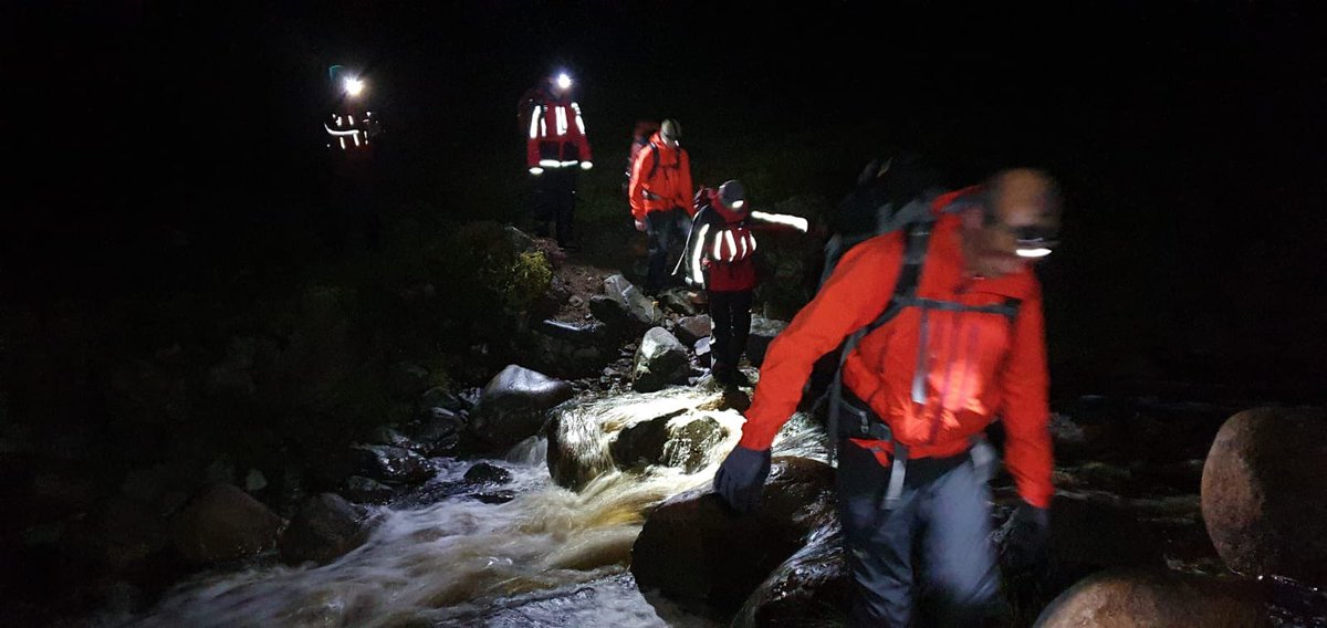 BraemarMRT's tweet photo. Another sleepless night for some of the team to assist a walker who’d become lost in cloud near Beinn Mheadhoin, Cairngorms yesterday evening. 

Team located them, warmed them up and guided them off in the dark. Everyone home safe about 3am. 

#anyhour 😴 

@ScottishMR https://t.co/X9nxNyt2uy