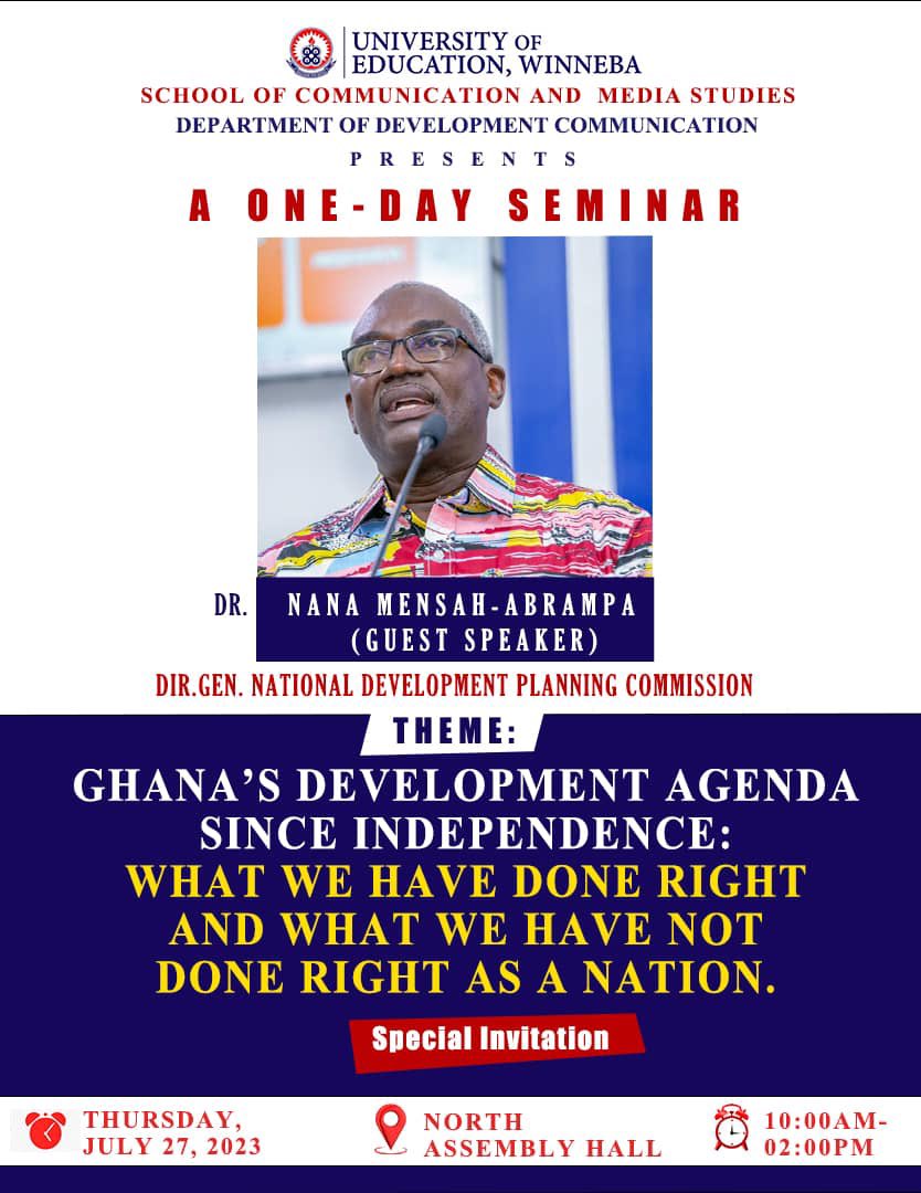 Tomorrow, Dr Mensah Abrampa will enlighten students about Ghana’s development agenda at north campus <a href="/uew_official/">University of Education, Winneba</a> <a href="/CoMSSA_UEW/">CoMSSA</a> Join Us!