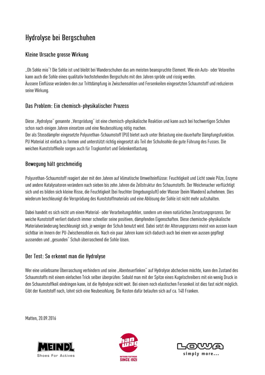 transa_ch's tweet photo. @the_other_side Dies kann mit der Hydrolyse, welche bei den Schuhsohlen verantwortlich ist, dass diese sich mit der Zeit ablösen, verglichen werden. Bitte beachte dazu das angehängte pdf. https://t.co/GeWHMihzdB