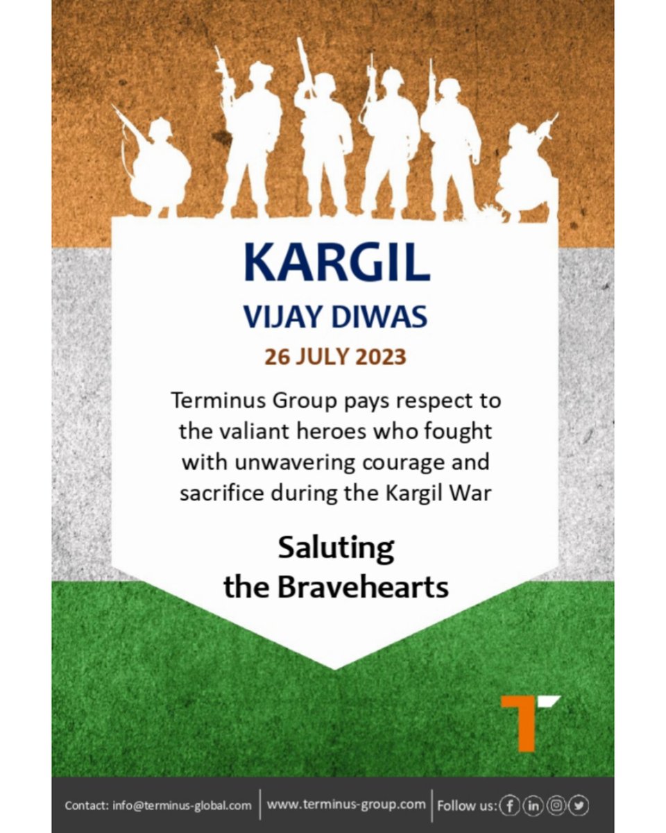Terminus_Group_'s tweet photo. Remembering the Bravery and Sacrifice of our Heroes on Kargil Vijay Diwas.
#KargilVijayDiwas #SaluteToHeroes #respect #bravery #sacrifice #salute #kargil #kargilwar #TerminusGroup https://t.co/RAewB82BRO