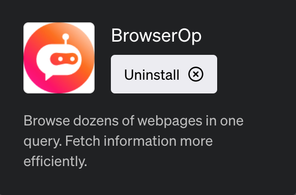tejigoji's tweet photo. 【GPT-4ブラグイン紹介】

①ブラグイン名称
BrowserOp
→ユーザーがURLまたは複数のURLを入力し、それらと必要に応じて対話する機能を提供するツール

②使用方法
「URL」または「テキスト」を入力

③感想
「検索エンジン+α」のようなイメージ
複数のURLを使えるので、情報の中から比較などに使える https://t.co/AINr36Cyf5