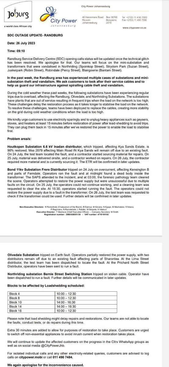 CityPowerJhb's tweet image. Region B #RandburgSDC

#Olivedale #Houtkoppen #Northriding Update ^DR