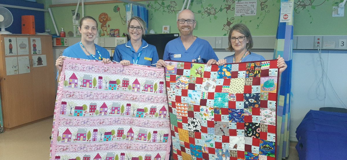 A massive thank you from our Paediatric Day Surgery team to Jane the volunteer charity co-ordinator from @ProjectLinusUK for their donation of 15 handmade quilted blankets to help provide comfort and joy to children and young people in the form of a hug they can keep.